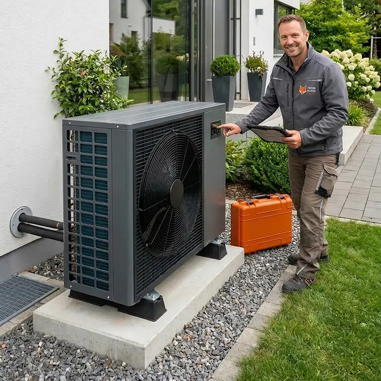 Wärmepumpe Außeneinheit fachgerecht montiert durch Meisterbetrieb Kälte Klima Fuchs